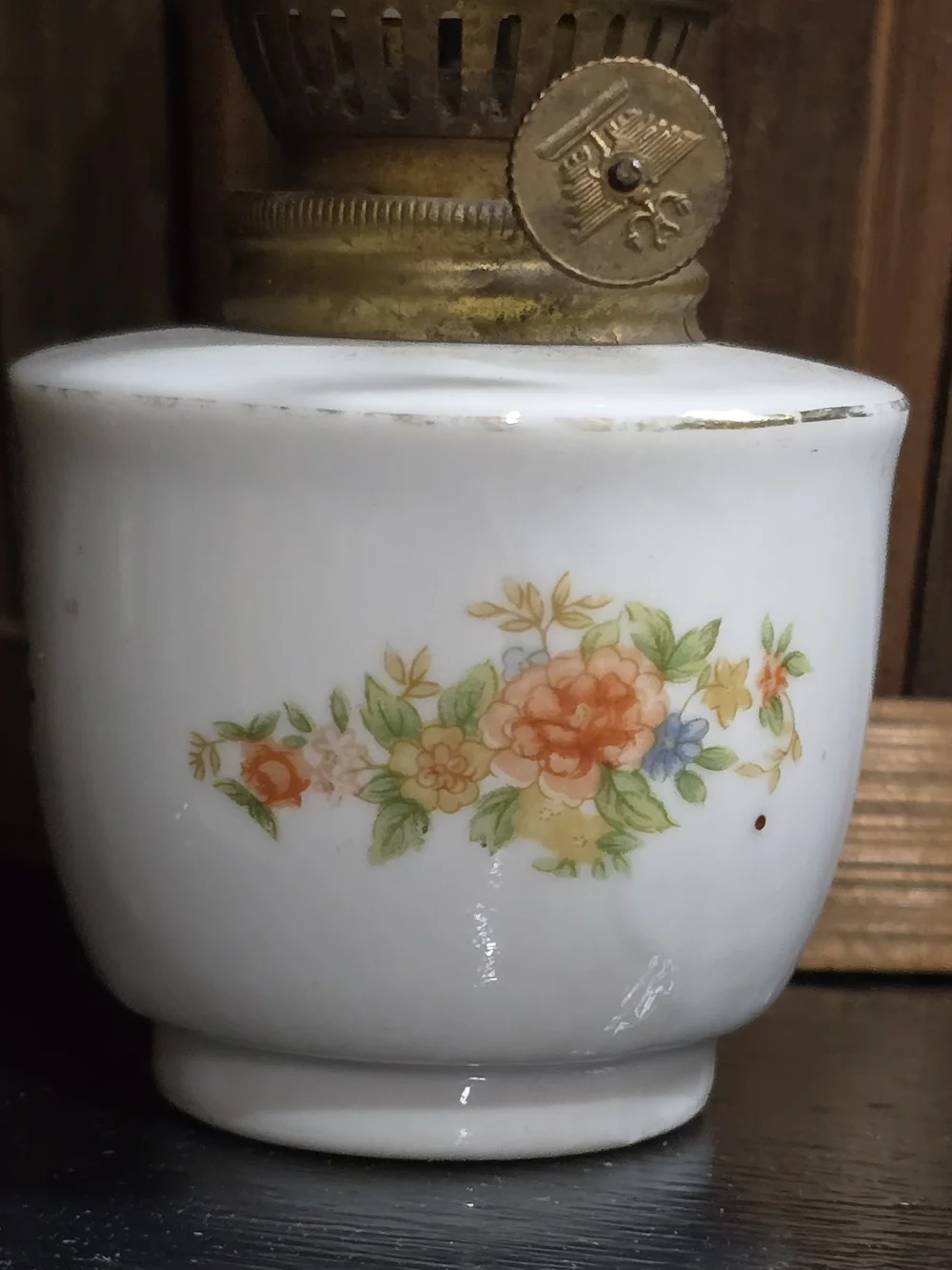 Vintage White Milk Glass Lantern with Orange and Green Floral Motif